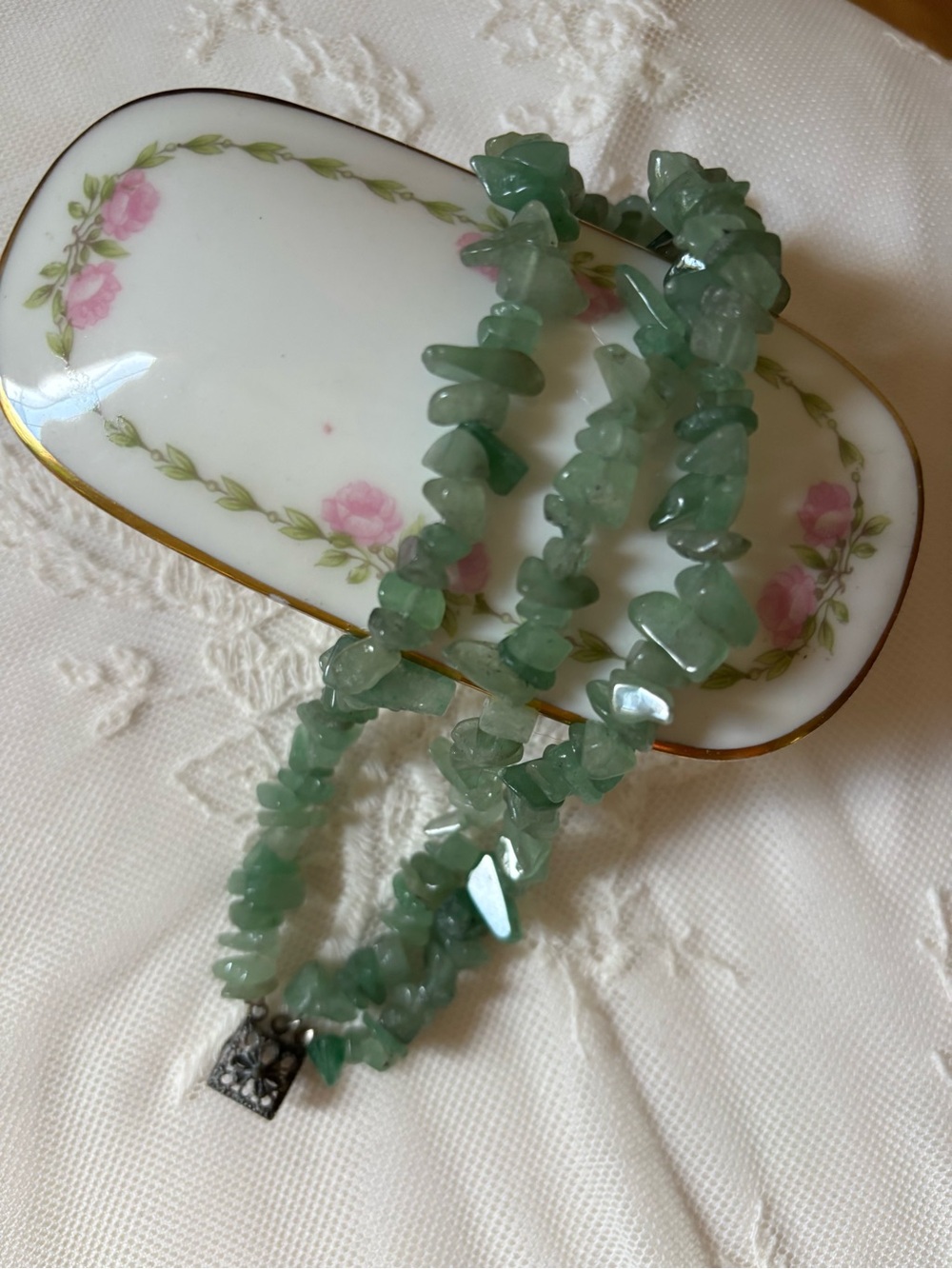Green Aventurine Chip Bracelet-Multi Strand Vintage